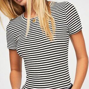 Free People Baby Black White Stripe Tee Shirt NWT
